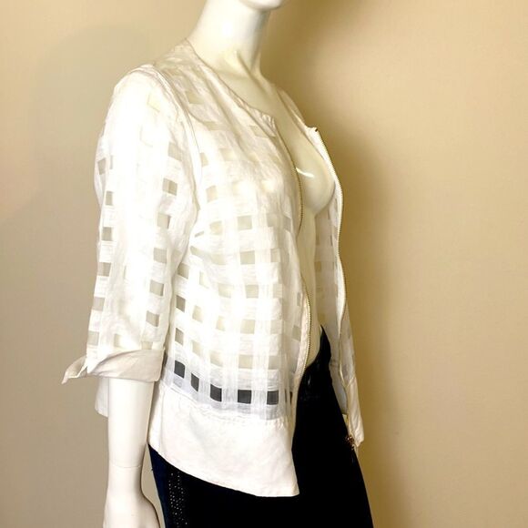 JM Collection Jacket P/L  White Summer Jacket with 3/4 Sleeves Zip Closu… - Picture 4 of 9